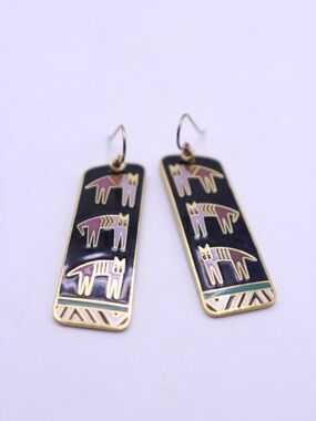 Laurel Burch Black Enamel “Hieroglyphic Cats” pierced earrings